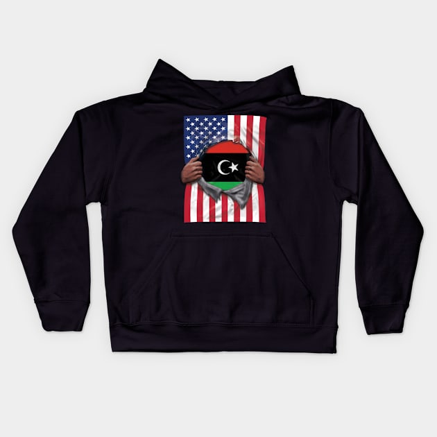 Libya Flag American Flag Ripped - Gift for Libyan From Libya Kids Hoodie by Country Flags